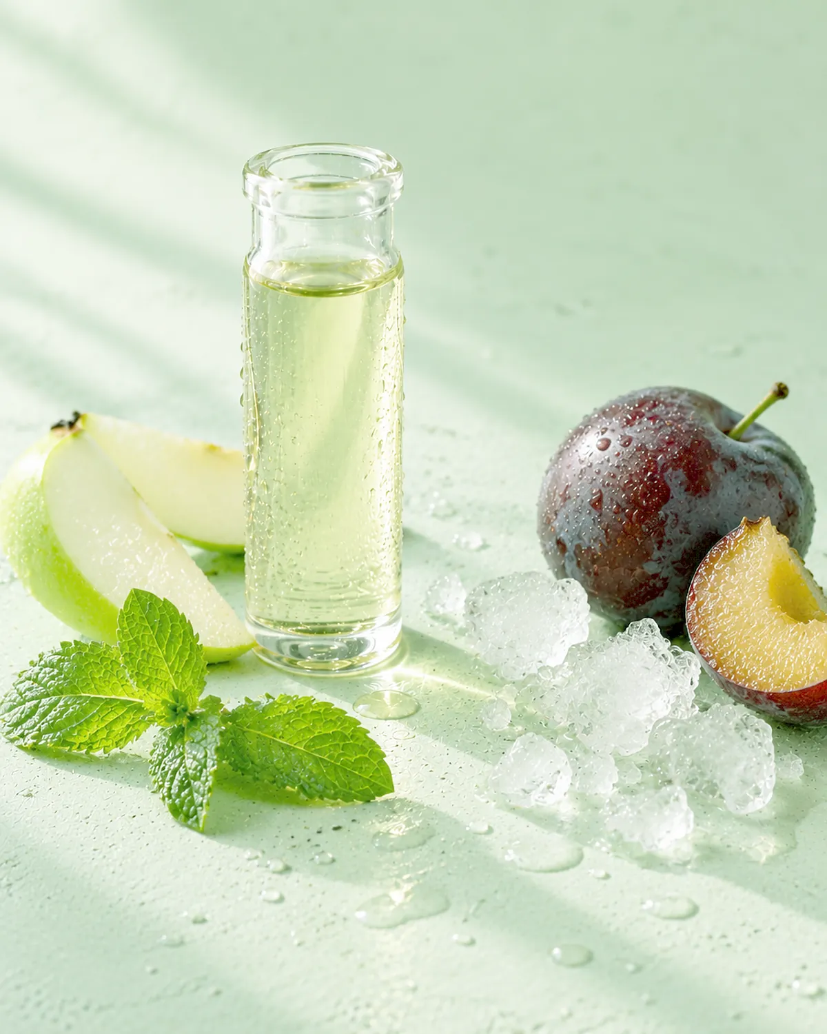 Iced & juicy summer fragrance mood: Apple, Mint, Plum, Cool marine